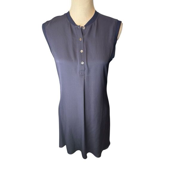 Theory Dress 100% Silk Midnight Blue 4 Button Simple Elegant Dress Sz Small - Picture 1 of 6